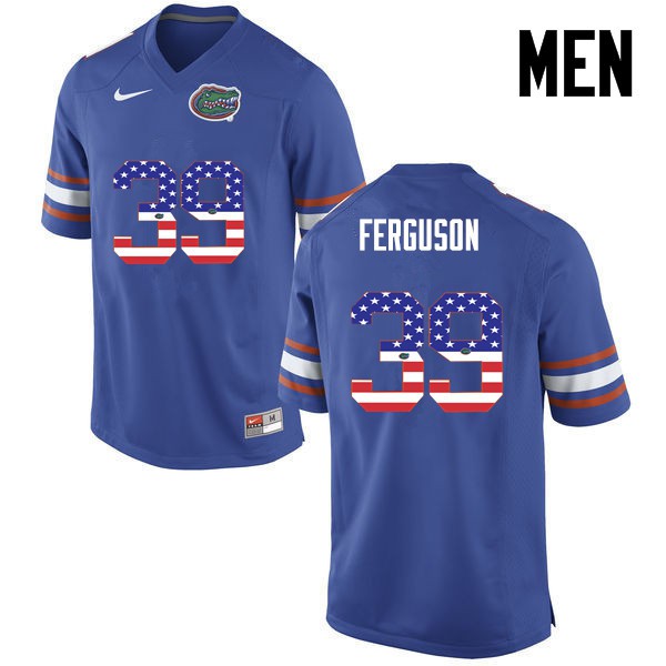 Florida Gators Men #39 Ryan Ferguson College Football USA Flag Fashion Blue
